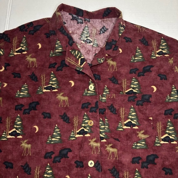 Vintage Bear Moose Forest All Over Print Fleece Long Sleeve Shirt Pajama Top - Picture 4 of 7